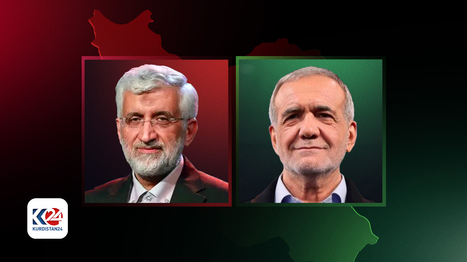 Iranian presidential candidates, Saeed Jalili (L) and Masoud Pezeshkian (R). (Photo: Kurdistan24)